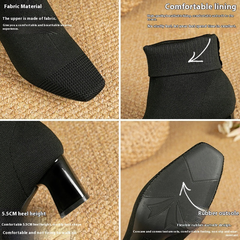 Bottines chaussettes élastiques à talon épais