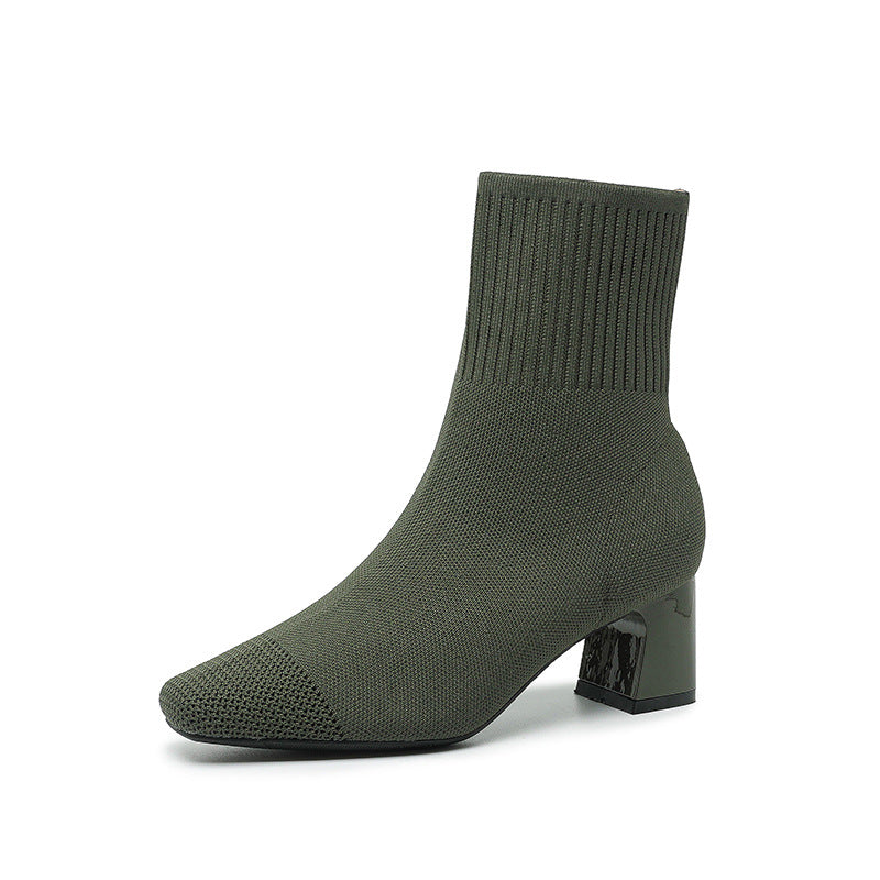 Bottines chaussettes élastiques à talon épais