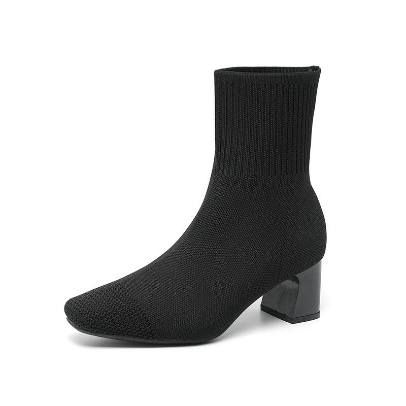 Bottines chaussettes élastiques à talon épais